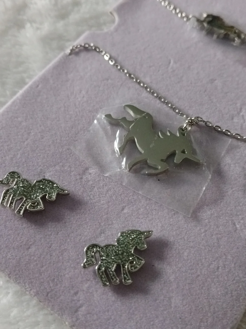 Unicorn Jewelry Set - Necklace & Bracelet & Stud Sparkle CZ Earrings NWT